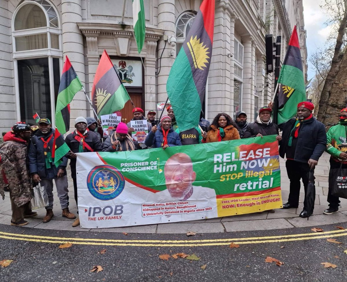 #IPOB Southeast region #UK, mounted at the Nigerian Embassy London today 19th Nov 2025, In clear demand for immediate and unconditional release of our leader Mazi Nnamdi Kanu.
#FreeMaziNnamdiKanu
<a href="/radiobiafralive/">Radio Biafra</a>