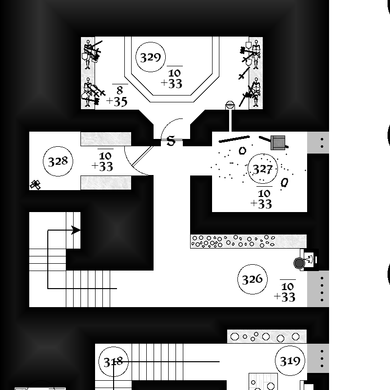 ZathrasAdventur's tweet image. #dungeon25 #Day329 The long hall is split by half of an octagonal pit in the floor. Dwarven corpus surrounded by weapons and armor lay on benches at the hall&apos;s ends. Iron tokens, cloth and broken pottery lay on the floor and a bell hangs on the wall. zathras.wikidot.com/dailydungeon