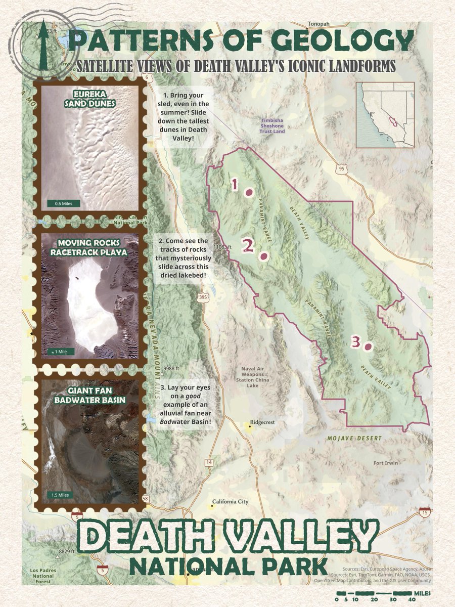 TheGeoWhisperer's tweet image. Inspired by her love of geology and collecting national park postcards, Iza Ogilive created this Earth themed map using John Nelson’s Postcard style and Sentinel-2 satellite imagery in #ArcGISPro!
Check out day 5 of the #30DayMapChallenge: ow.ly/krAU50Xt90G
