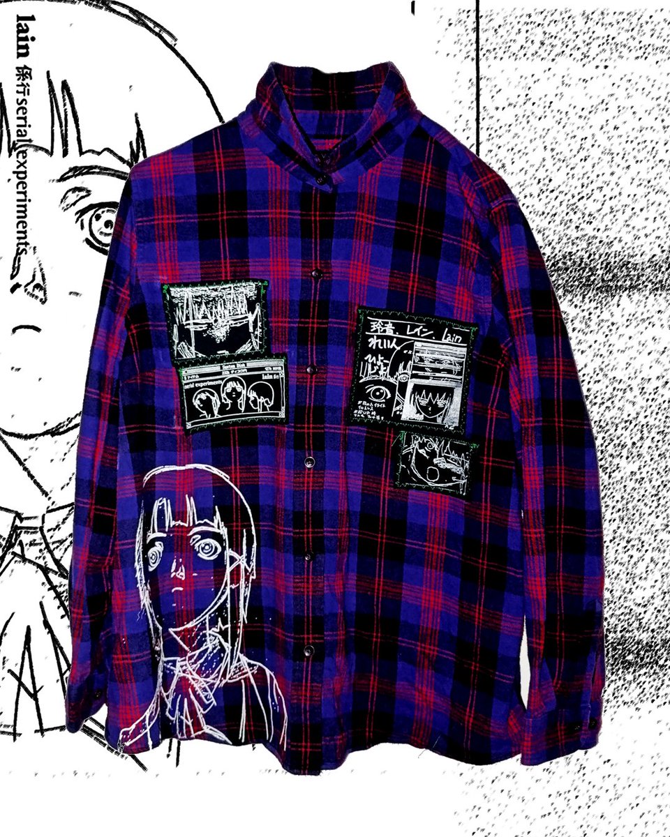 fantasmaatriste's tweet image. PURPLE LAIN FLANNEL AVAILABLE NOW!
1/1 PIECE

silkscreened patches, custom tags.
SIZE L

$150usd