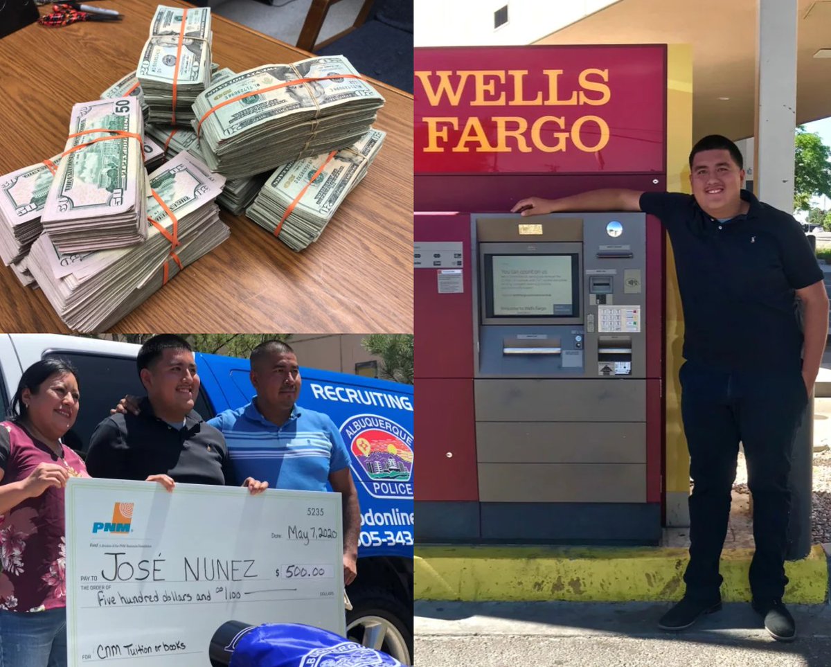 mymixtapez's tweet image. In 2020, 19-year-old José Romaniz from New Mexico found $135,000 in cash near an ATM, immediately returned it to the police, and was rewarded with a $500 check 🤯💰