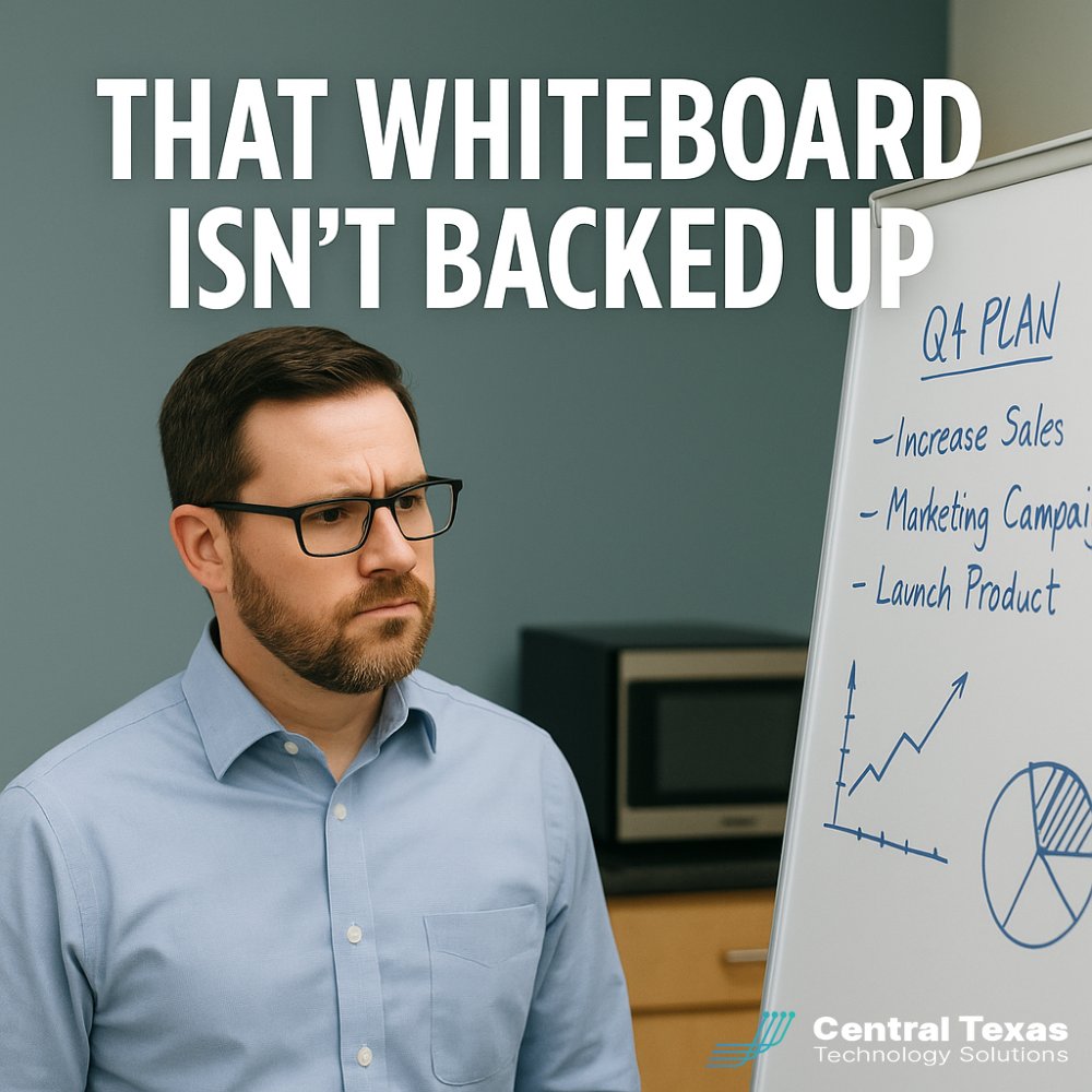 CTTSonline's tweet image. Whiteboards are great for brainstorming, but they are not a strategy. 

Learn how to protect your organization from lost information and wasted time.

📌 cttsonline.com/2025/11/19/it-…

#BusinessContinuity #ITSupportAustin #CloudBackup #CTTSonline #GeorgetownTX #RoundRockTX #AustinTX