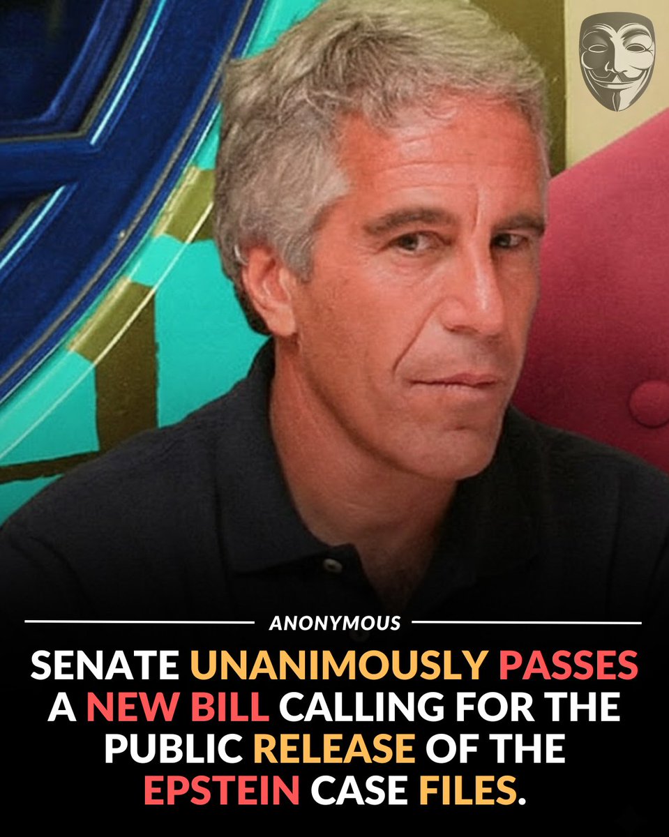 anonymousgroupx's tweet image. Lawmakers unite across party lines to approve a bill directing the Justice Department to release key unclassified investigation materials.

The U.S. Senate has unanimously agreed to release the long awaited Epstein files after the House passed the same bill with a 427 to 1 vote.…