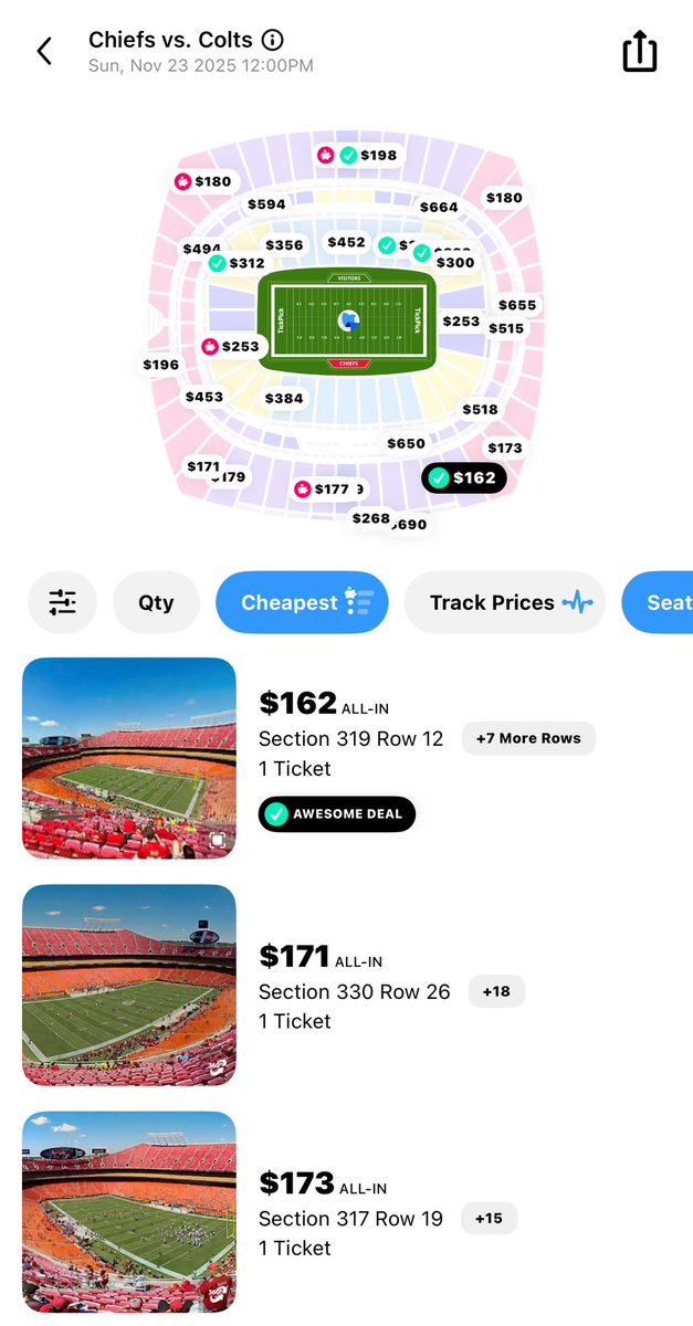 ArrowheadLive's tweet photo. Get inside of Arrowhead Stadium to watch the @Chiefs get-right game against @Colts! The get-in price currently sits at just $162! 

Get an additional $15 off when you use code “ARROWHEAD” on any Chiefs game at Checkout!
 #ChiefsKingdom  | #ForTheShoe https://t.co/N4bwLmclFp