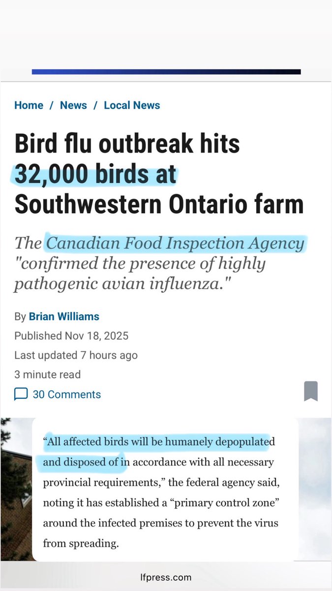 MelissaLMRogers's tweet image. Another KILLING spree by the CFIA shared yesterday. 32,000 birds in Ontario 🇨🇦 “Humanely depopulated” 🤯