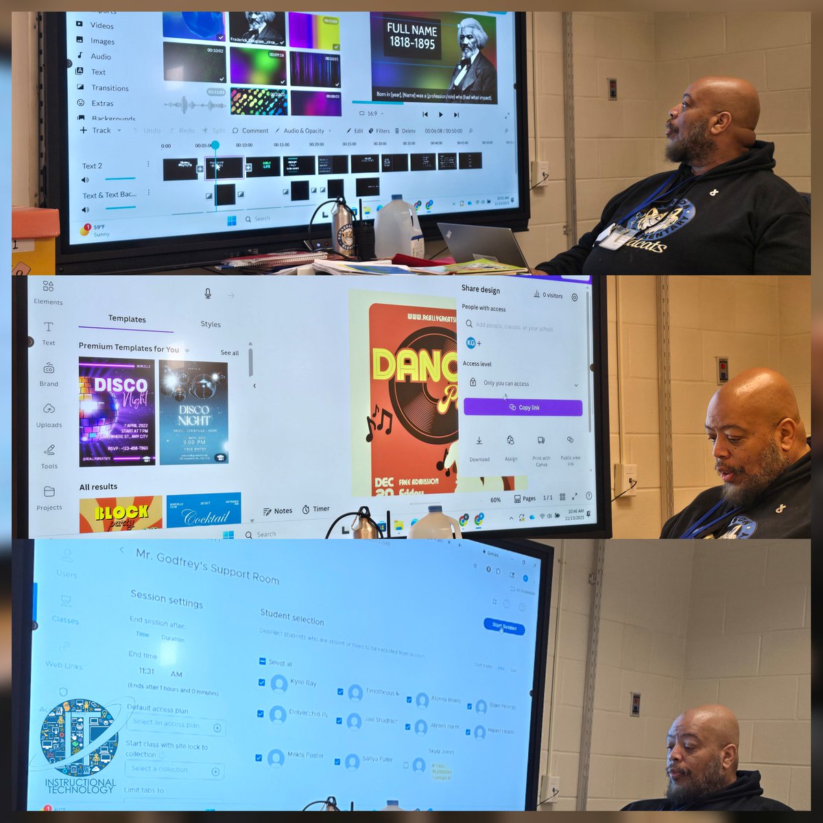 APSITKrystle's tweet image. When your teacher reaches out after District PL Day for a 1:1 refresher…you know they’re serious about leveling up.🙌🏾 Spent time revisiting Securly Classroom, Canva, and WeVideo w/Mr. Godfrey to get his classes set up for success. #undeniableimpact @APSInstructTech @APSPerkerson