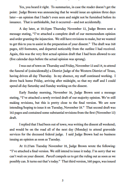 baylisswagner's tweet image. NEW: In 104-page dissent from Texas redistricting ruling, 5th Circuit judge &amp;amp; Reagan appointee Jerry Smith has accused Judge Jeff Brown of &quot;the most outrageous conduct by a judge that I have ever encountered in a case in which I have been involved.&quot; 

&quot;Fasten your seatbelts&quot;...🧵
