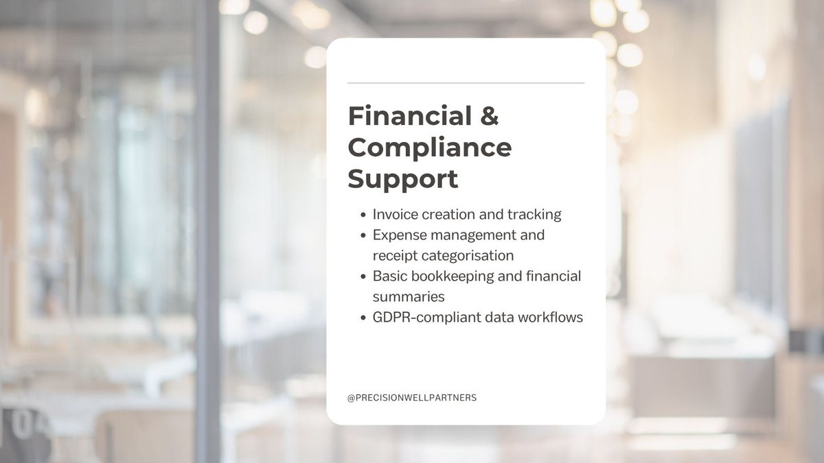 PrecisionWellP's tweet image. Financial &amp;amp; Compliance Support 💰

Let's bring peace of mind to your finances.

From creating and tracking invoices to basic bookkeeping and ensuring your data workflows are GDPR-compliant, I'll help keep your practice audit-ready and stress-free.

#Bookkeeping #BusinessFinance