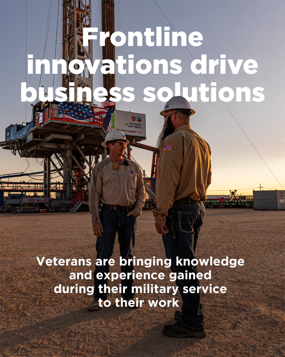 Chevron's tweet image. Our employees are finding creative solutions to problems every day, and some draw on skills and lessons gained in military service. Meet some of our veteran employees here: chevron.co/x-frontline-in…
