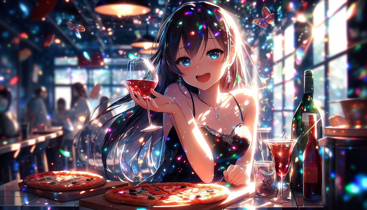 WaifuGacha's tweet image. おはようございます🍷 ピザの日🍕 

#DALLE3 #BingImageCreator  Bing image Creator DALL E3 AIart AIイラスト