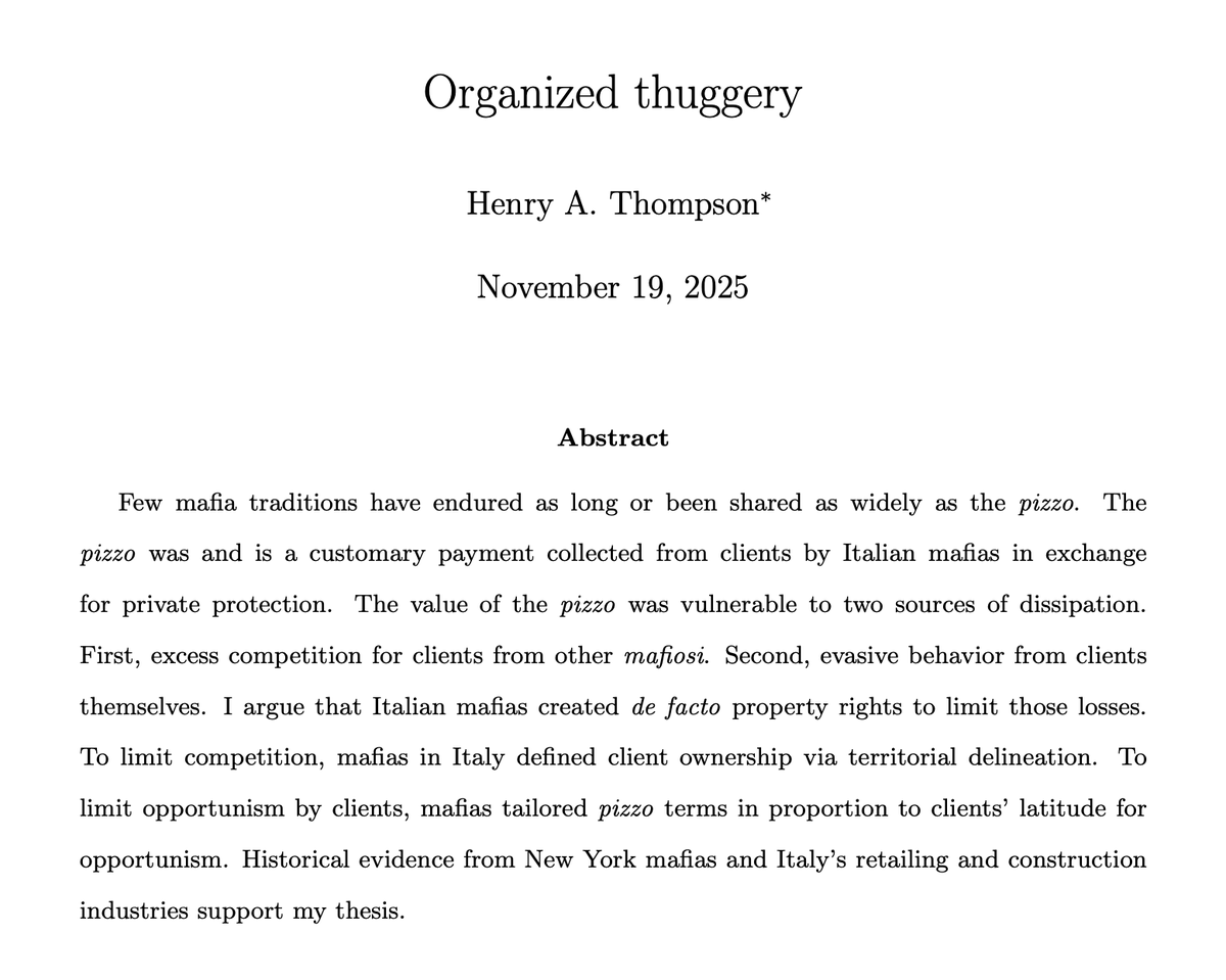 New working paper in which I try to explain some common features of extortion practiced by Italian mafias.