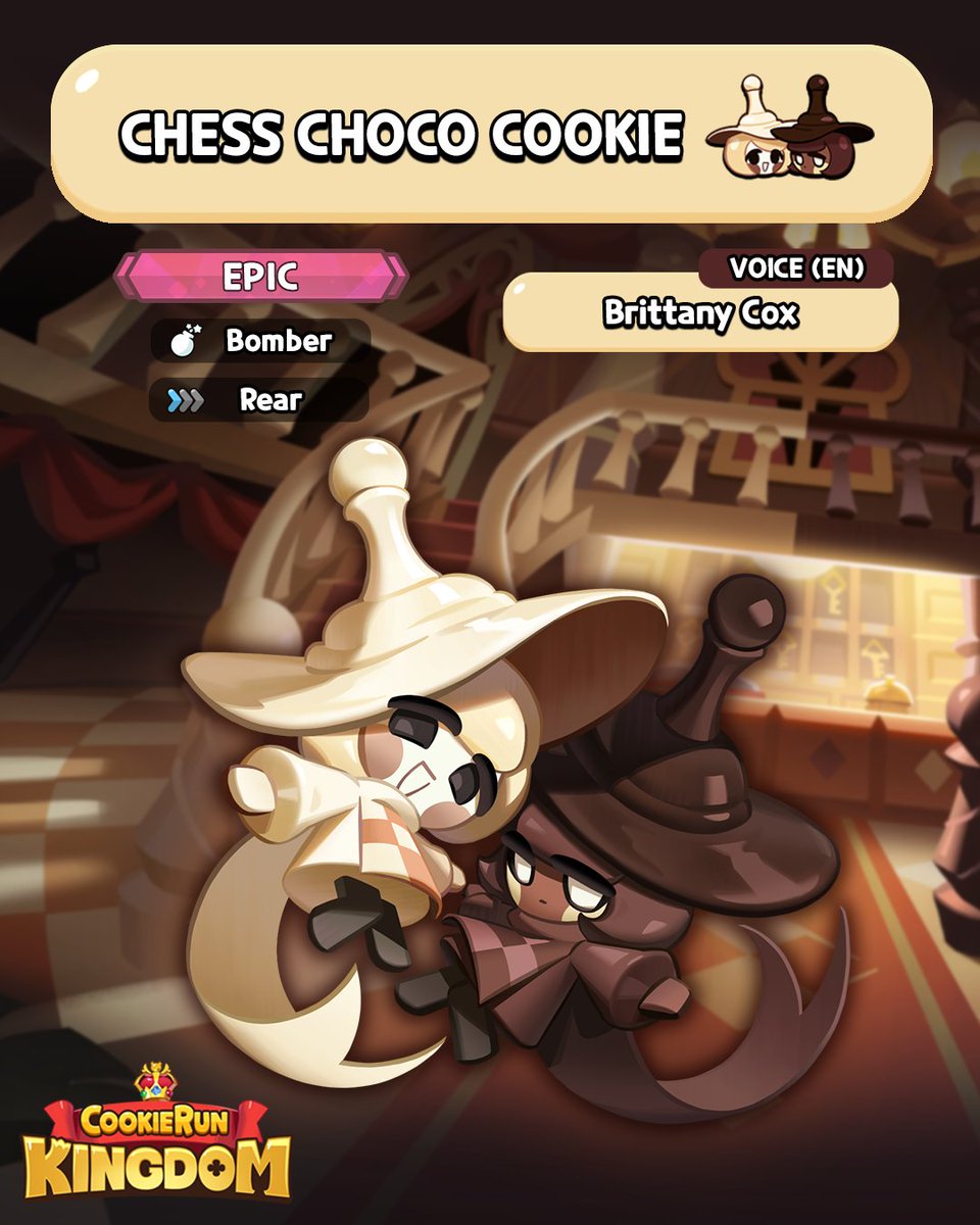 CRKingdomEN's tweet image. This Cookie is ready to make their MOVE! ♟️ Please give a warm welcome to @brittanyccox as the voice of #ChessChocoCookie! 🤍🤎

#CookieRun #CookieRunKingdom #CRK