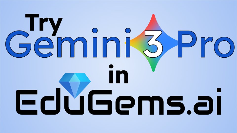 ericcurts's tweet image. Gemini 3 Pro has launched! Take it for a spin with any of my EduGems:
💎 Head to edugems.ai
🖱️ Click a Gem to try
🤔 Choose the &quot;Thinking&quot; model instead of &quot;Fast&quot;
👋 Say &quot;Hi&quot; to start the Gem with version 3 Pro
🤯 Be amazed!

#GoogleGemini @GoogleForEdu @GeminiApp
