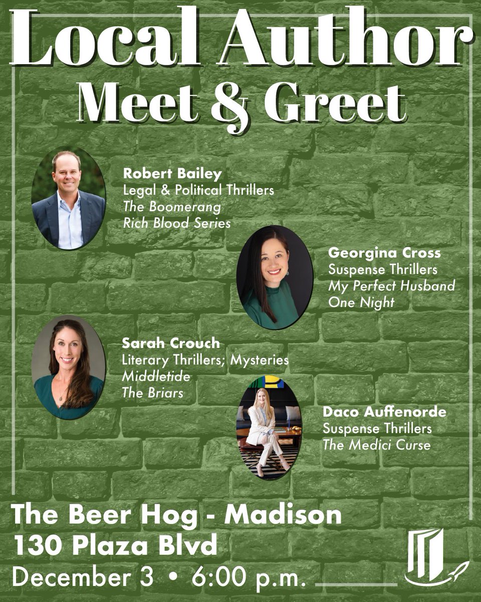 HMCPL's tweet image. 📚 Join us at The Beer Hog - Madison to meet fellow readers, four interesting local authors, and pick up some books for the holidays!

#HMCPL #PublicLibrary #LocalAuthor #BeerHog #RobertBailey #GeorginaCross #SarahCrouch #DacoAuffenorde