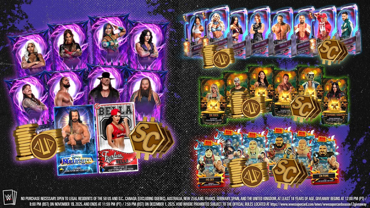 WWESuperCard's tweet image. The BIGGEST Season of WWE SuperCard has arrived! Follow @wwesupercard on X and quote repost this post with hashtags #WWESuperCard, #WWESuperCardNewSeason and #2Kgiveaway for a chance to win two Special Edition Season Launch cards, 12k Credits, 12k SuperCoins, and 28 new Superstar…