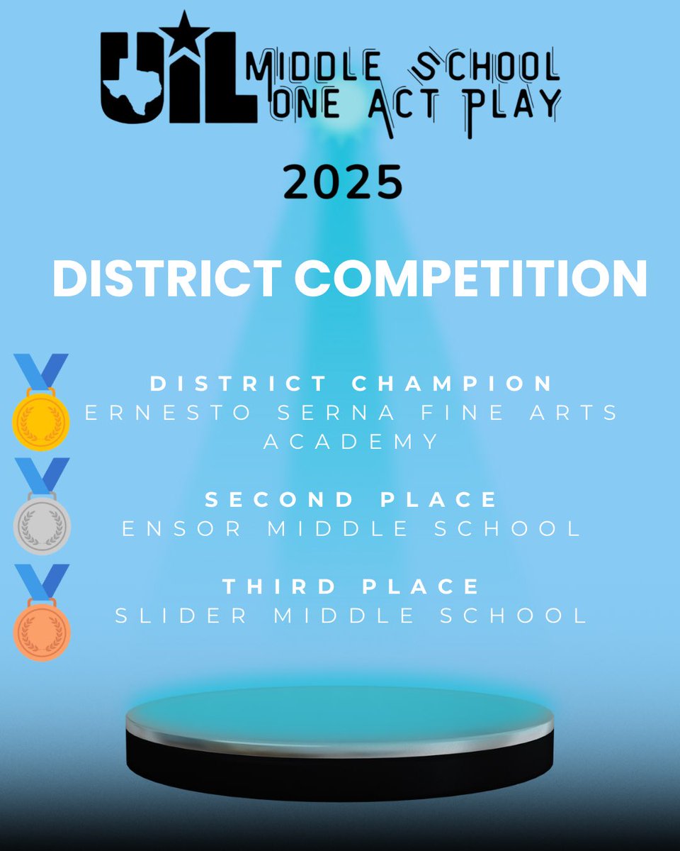SISD_FineArts's tweet image. #TeamSISD celebrated a big day yesterday at District UIL MS One Act Play by winning multiple All Star individual awards, Best Tech Crew, both Best Performer awards, and sweeping the TOP THREE Places!#SISDFineArts is proud of all our programs for an outstanding UIL MSOAP Season!