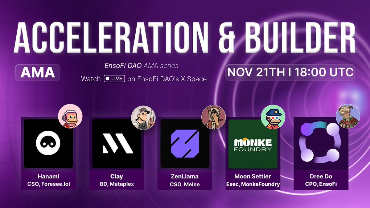 0xchaindevs's tweet image. AMA: Acceleration &amp;amp; Builder in Solana

📍Nov 21th - 18:00 UTC
📍Hosted by: @ensofi_dao

Featuring:
🔹ZenLlama @zen_llama - CSO @meleemarkets 
🔹Dree Do @dreedohaha - Co-founder @Ensofi_xyz 
🔹Clay @chelms34 - BD &amp;amp; Partnerships @metaplex 
🔹Hanami @hanami_foresee - CSO @foreseelol…