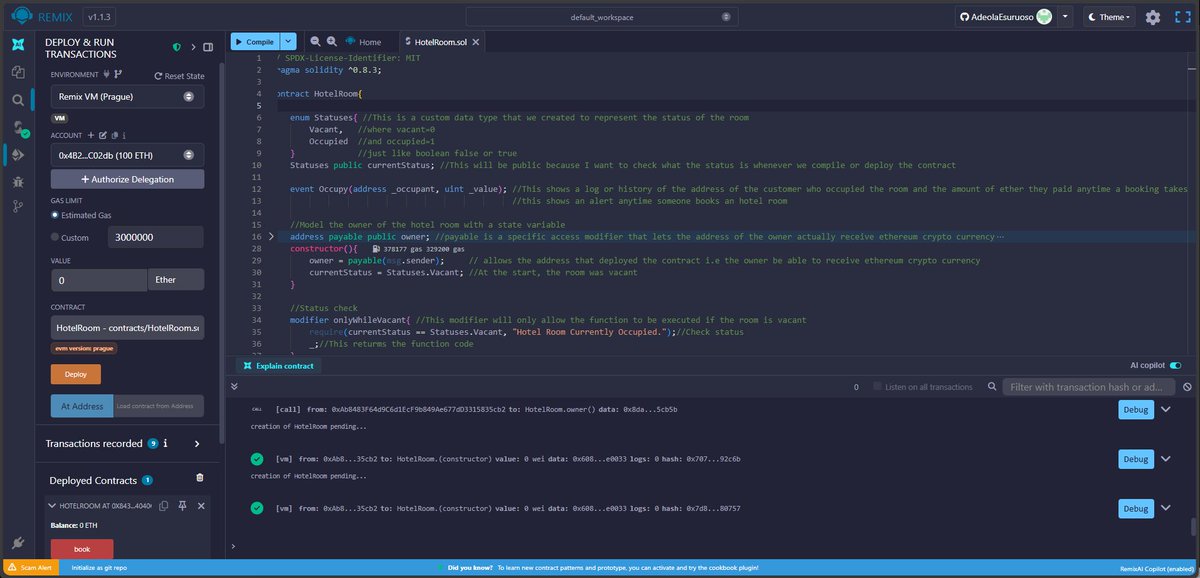 AdeolaEsuruoso's tweet image. “You don’t deserve this, it’s too fast, you’re faking it”
—impostor syndrome whispering right after deploying my hotel-booking smart contract (pay ETH, confirm, all on EVM) yesterday.
Day 7 #BlockchainDevelopment and this? Lowkey down, but still grinding.
x.com/AdeolaEsuruoso…