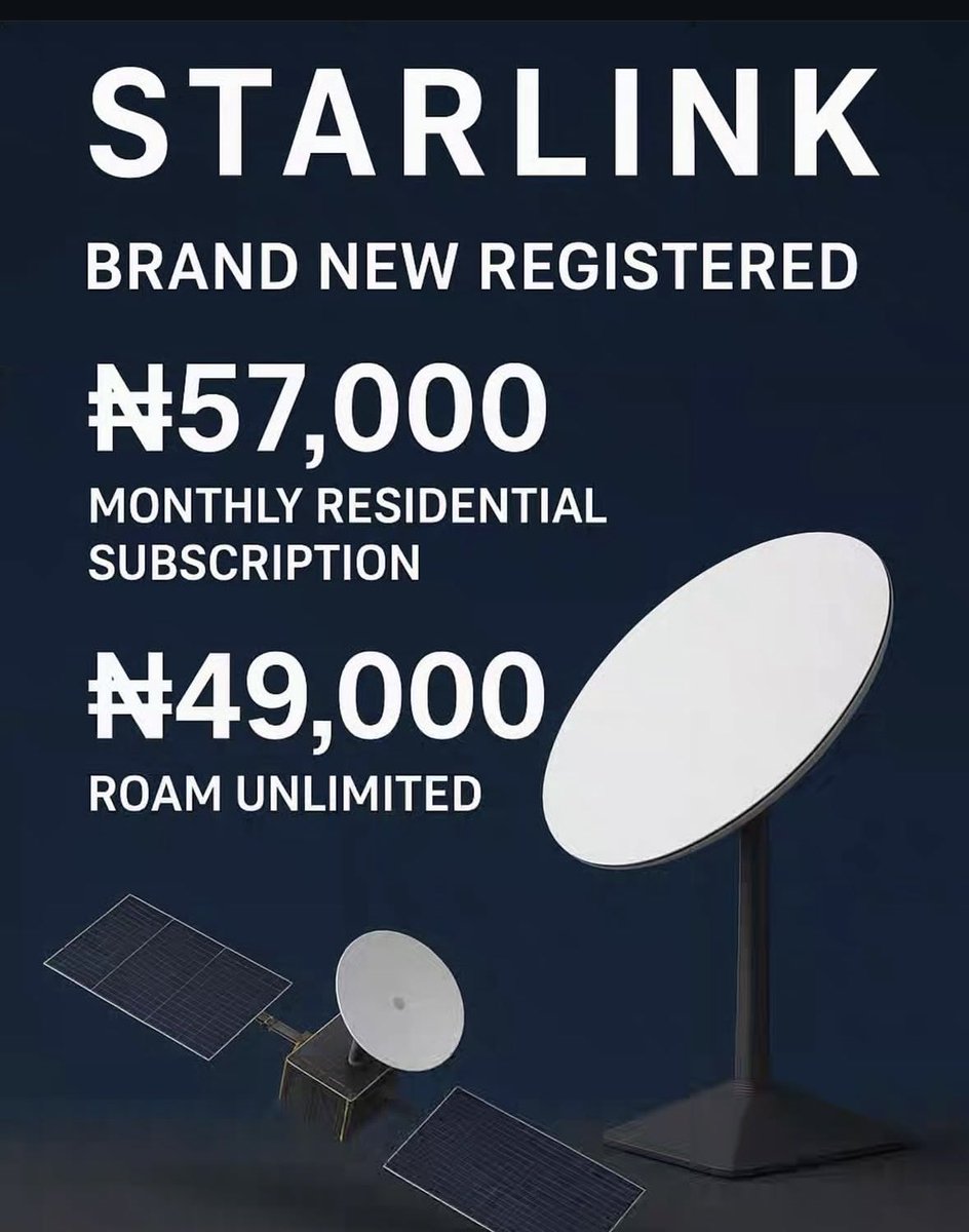 Brand-new, fully registered Starlink V4 with a residential plan available in Abuja.
#Starlink #Nigeria #Abuja #Lagos
