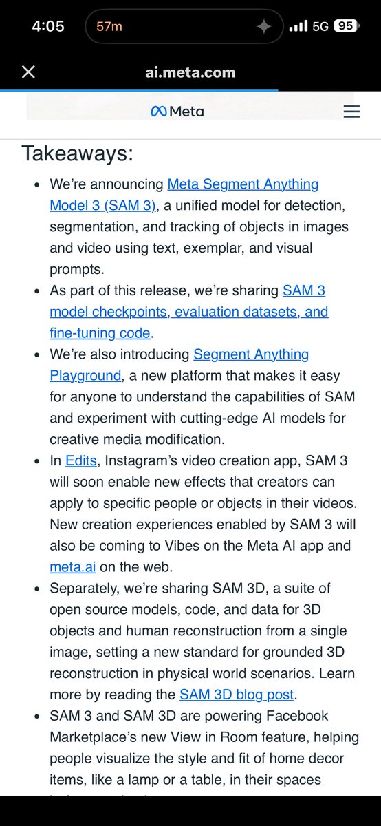 swyx's tweet image. we’ve been tracking @nikhilaravi and co’s Segment Anything model since the start of @latentspacepod, and SAM3 is an even better gift to the community than I could have imagined after SAM2 (which itself was mindblowing/idk how to top that). 

look at this 50ms 100 object inference…