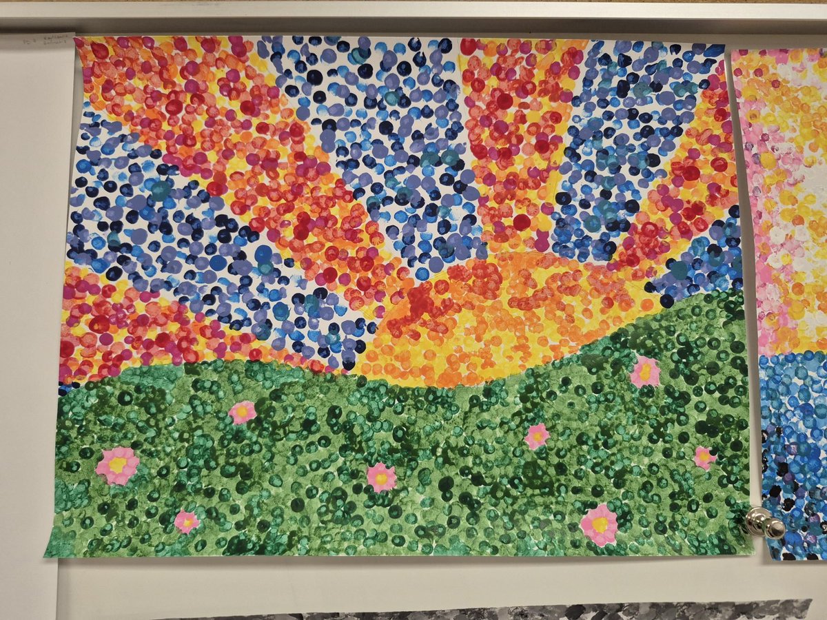 ORHSEDH's tweet image. French 2 students have been studying about French art museums and artists. They were able to paint in pointillism style (invented by a French artist.)