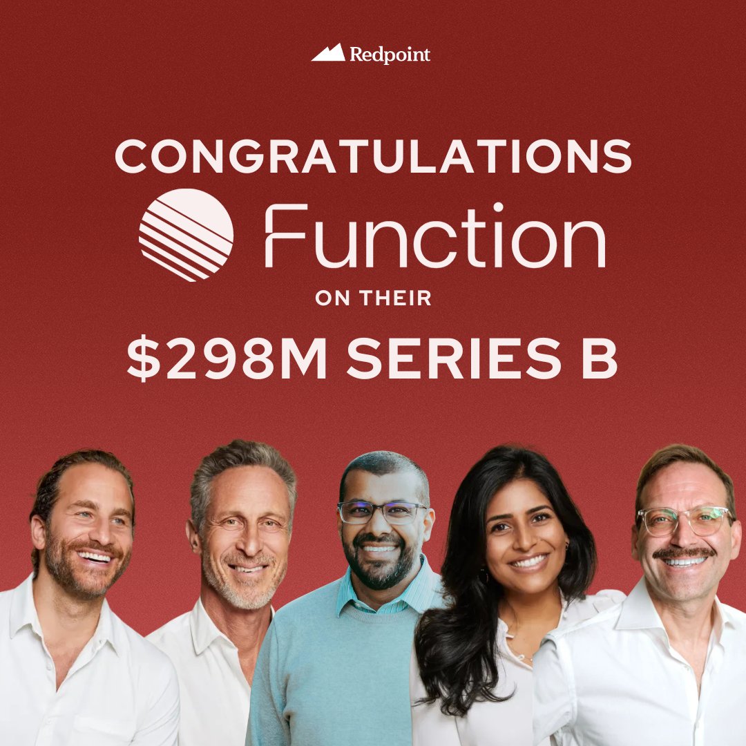 Redpoint's tweet image. We&apos;re thrilled to lead Function Health’s (@function)  $298M Series B and partner with Jonathan Swerdlin (@swerdlin) , Mark Hyman, MD (@drmarkhyman), Neil Shah, Pranitha Patil, Seth Weisfeld and team.

Function is redefining preventive healthcare by making comprehensive health…