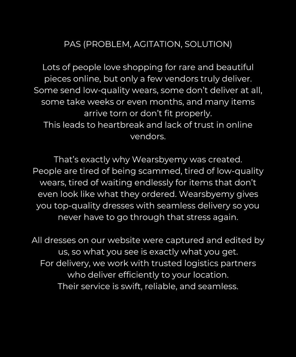TheEmyChris_'s tweet image. Day 10/151

Tried two persuasion frameworks today.
AIDA to guide readers from attention to action and PAS to show a problem and offer a solution
Loved seeing how differently they shape a message.

Which do you think works better?😌
#copywriting #writingchallenge #100dayschallenge