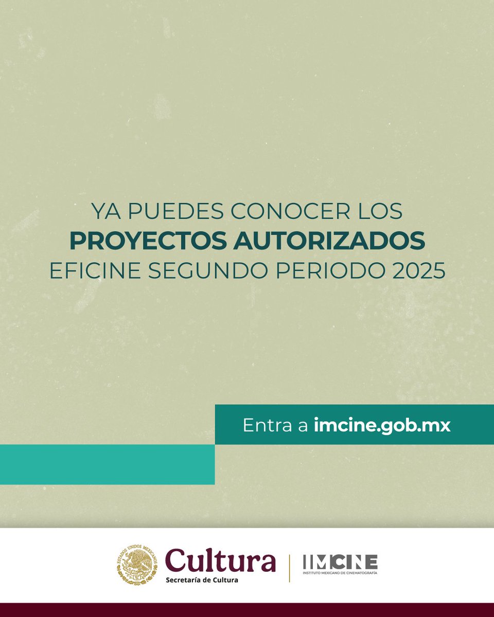 imcine's tweet image. 📣 ¡Ya son públicos los listados de los proyectos autorizados en el segundo periodo del #EFICINE, de este 2025!

✨ Consúltalos en estimulosfiscales.hacienda.gob.mx