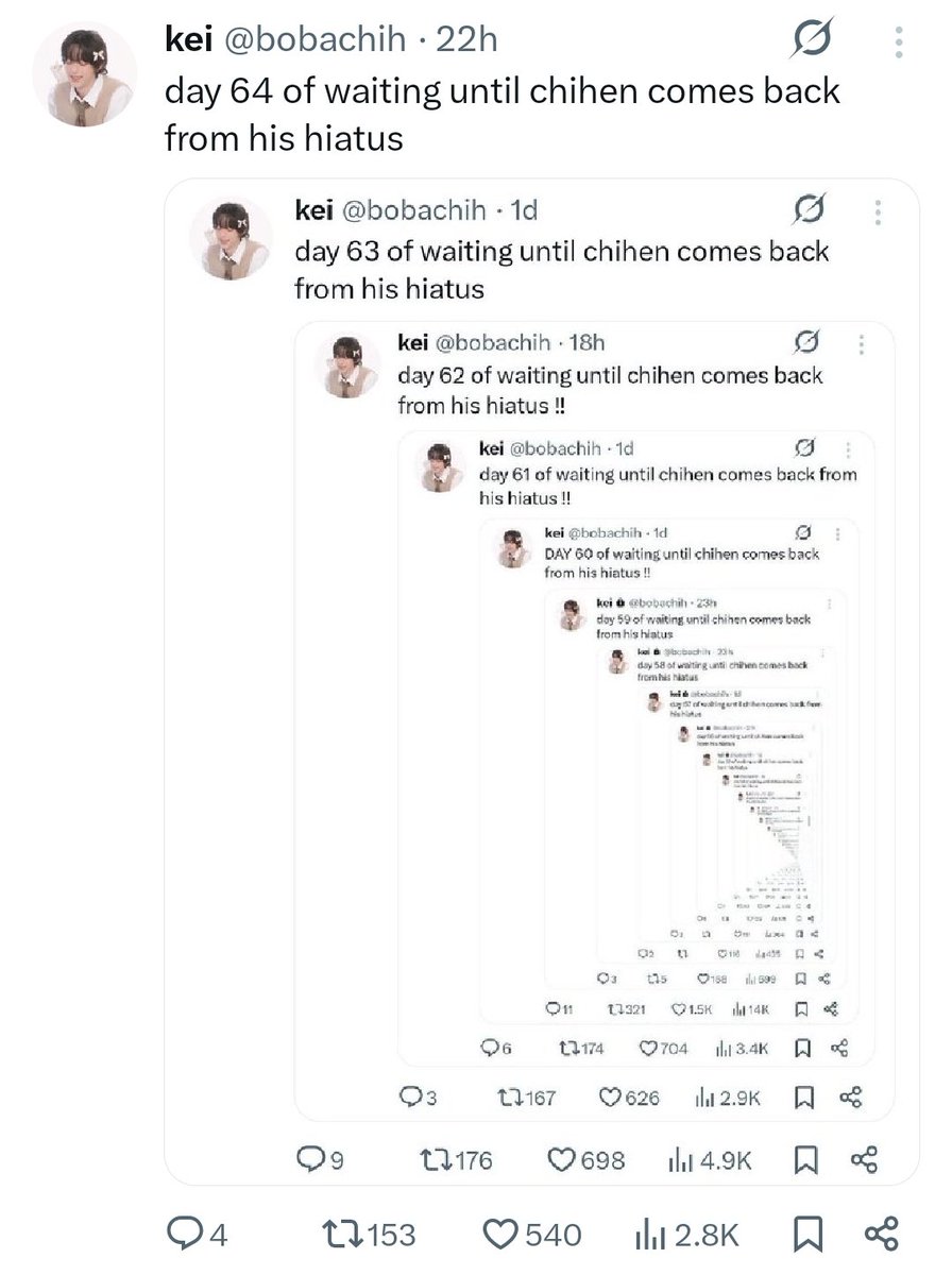 bobachih's tweet image. day 65 of waiting until chihen comes back from his hiatus