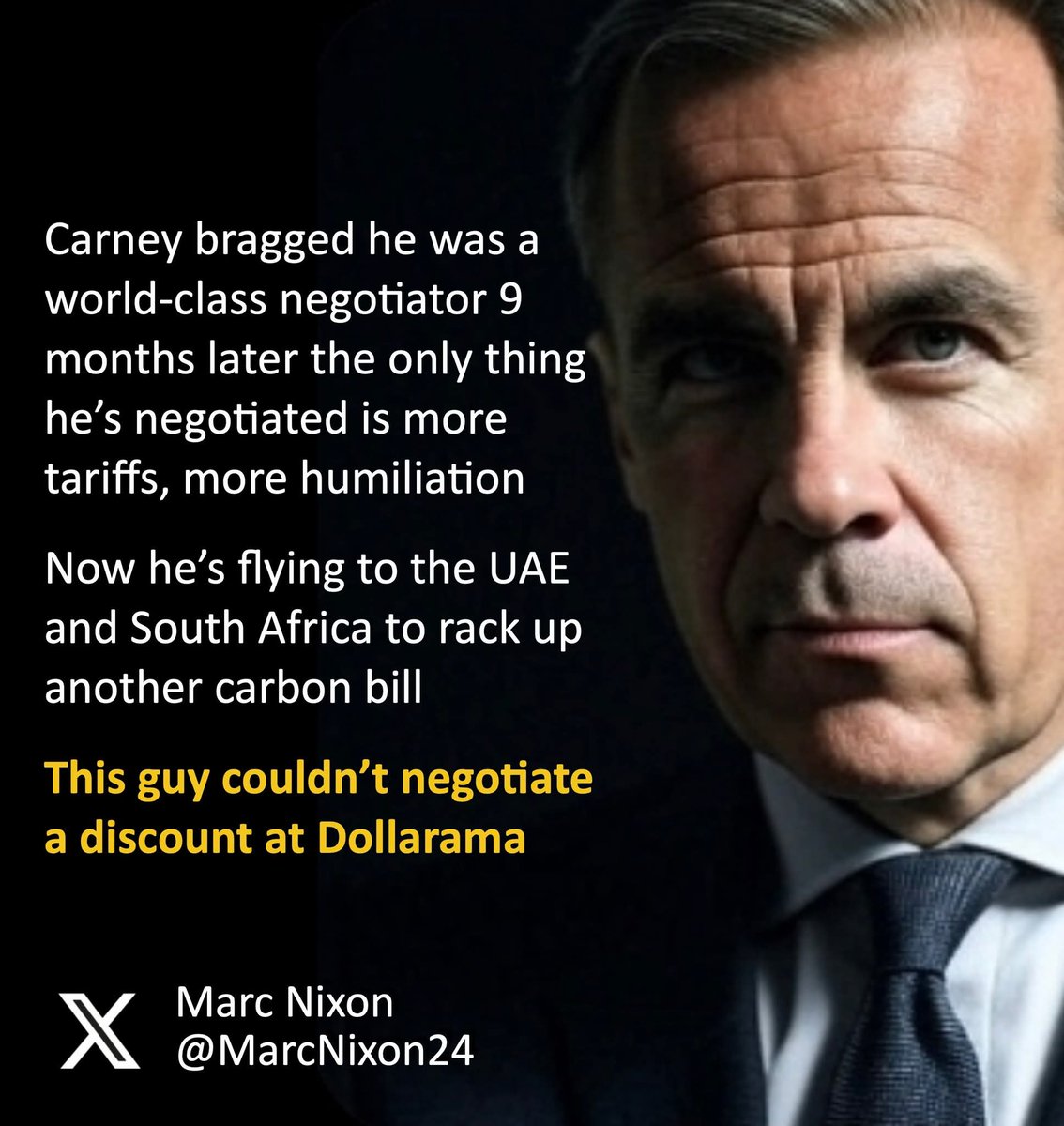 2021Ccmbc's tweet image. World-class negotiator @MarkJCarney couldn’t talk his way into a two-for-one deal on no-name canned beans at a food bank either. 
UAE just signed a Trillion dollar deal with Trump. 
#cdnpoli #LetsMakeADeal
#CarneyLied @MarcNixon24  #CanadaLeftBehind @cpc