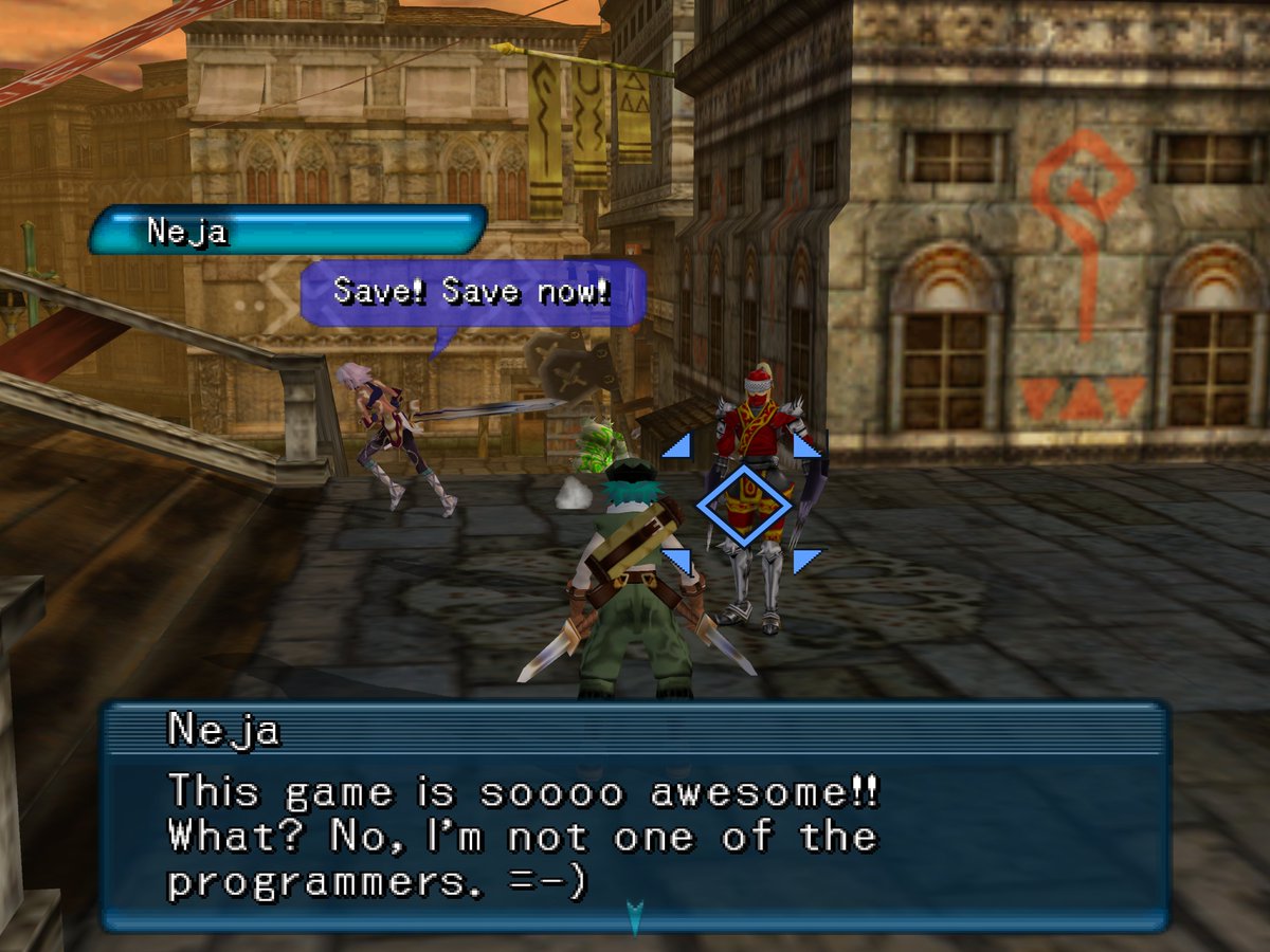 Dreamboum's tweet image. Going back to the dothack series on PS2 and I love how it charmingly recreates the feeling of playing an online MMO in the early 2000s but as an offline single-player experience.

If you weren&apos;t there during that era, definitely play this series to get that authentic feeling