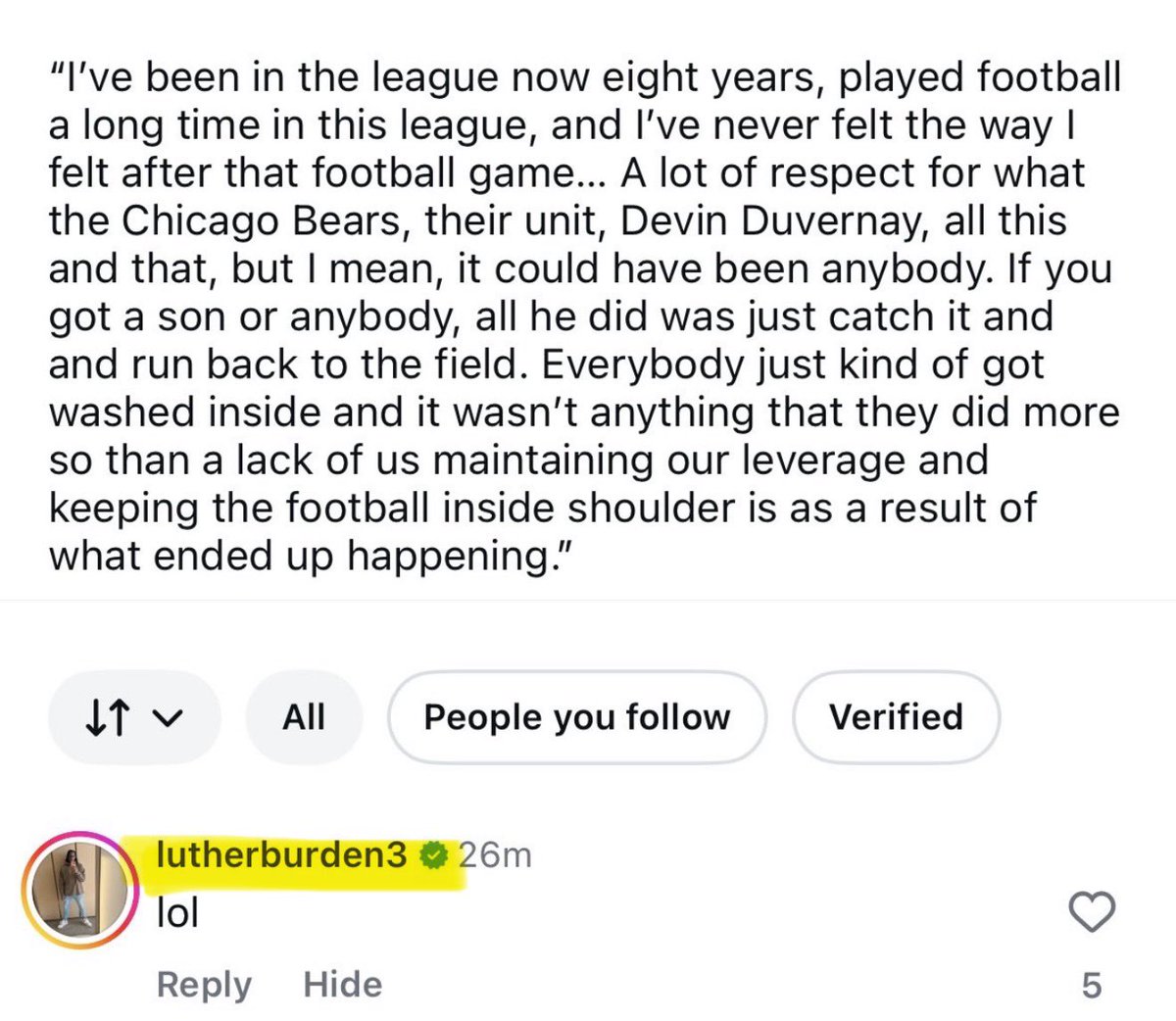 Luther Burden leaves his thoughts on Vikings ST Coordinator Matt Daniels comments about anybody being able to do what Devin Duvernay did on the final kickoff 😂
