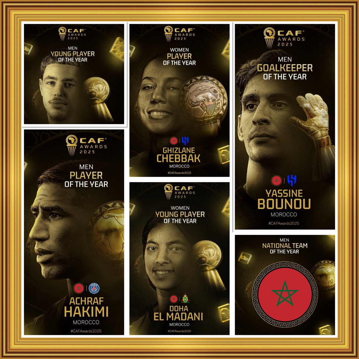 للتاريخ 
📌الكرة المغربية تحصد 6 جوائز قارية👏
1️⃣ أفضل لاعب أفريقي
2️⃣ أفضل حارس مرمى أفريقي
3️⃣ أفضل منتخب أفريقي 
4️⃣ أفضل لاعبة أفريقية 
5️⃣ أفضل لاعب أفريقي شاب
6️⃣ أفضل لاعبة أفريقية شابة
🇲🇦🇲🇦🇲🇦🇲🇦🇲🇦🇲🇦⚽️