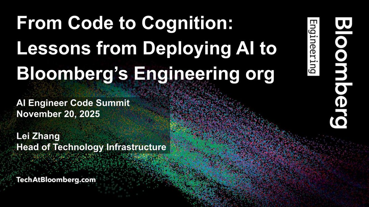TechAtBloomberg's tweet image. In this afternoon’s talk at @aiDotEngineer’s AI Engineer CODE Summit / AIE LEAD (2:25 PM ET), Lei Zhang, our Head of Technology Infrastructure, discusses the complex &amp;amp; nuanced reality of deploying #AI at scale in a mature software engineering organization
bloom.bg/49r7NRZ