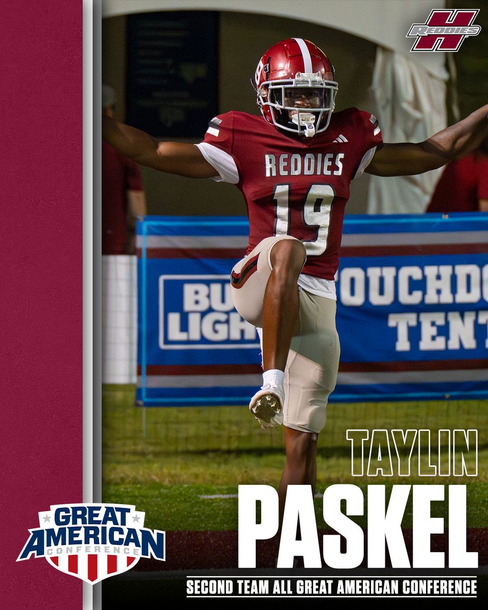 ReddiesFB's tweet image. Congratulations to wide receiver and returner Taylin Paskel on being named 2025 Second Team All-GAC! 🏈

#CodeRed | #NoMereBeast