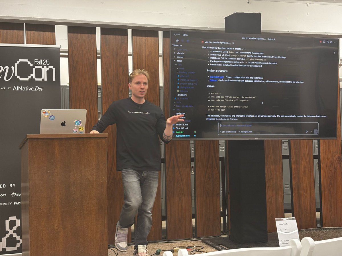 ainativedev's tweet image. Head downstairs at The Landing to catch Tessl’s Dru Knox discuss “Unlocking agent beast mode with Tessl”

#AINativeDevCon