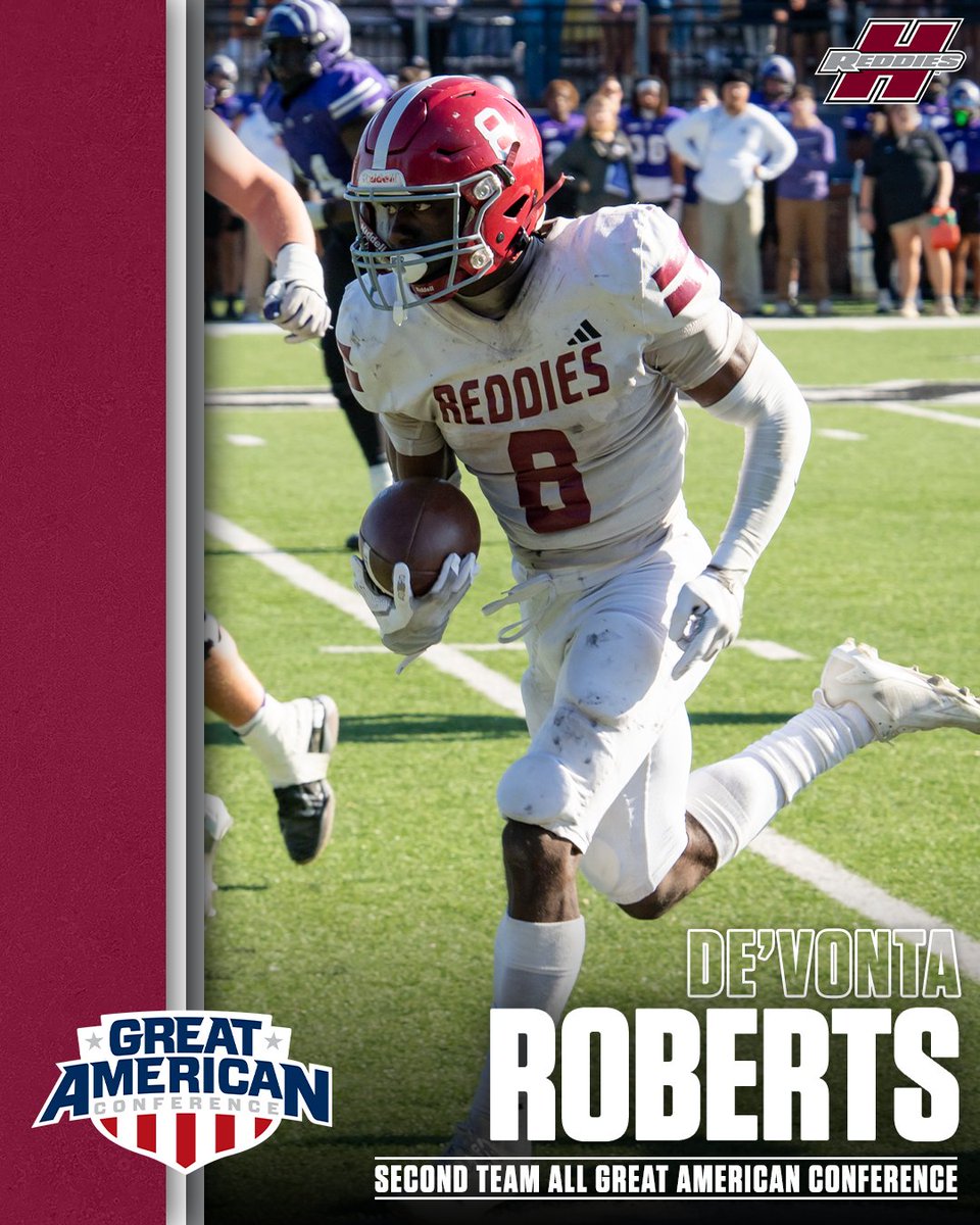 ReddiesFB's tweet image. Congratulations to cornerback and special teams standout De&apos;vonta Roberts on being named 2025 Second Team All-GAC! 🏈

#CodeRed | #NoMereBeast