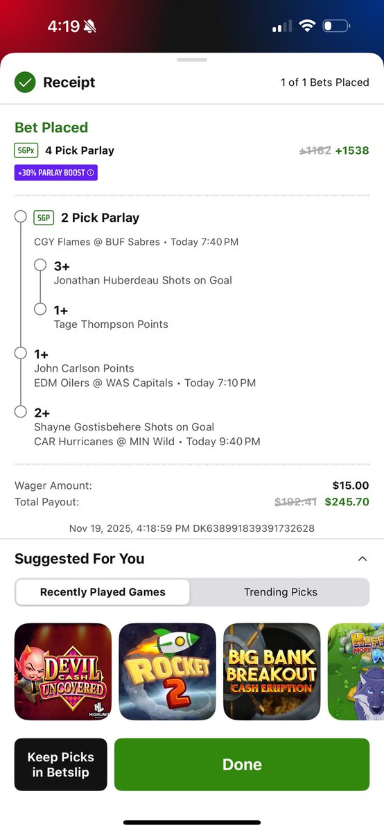 YetiBets1776's tweet photo. .3 on this 4-leg banger. LFG ๐๐ฅ
Need a nightโฆ letโs cook. ๐ณ๐ฐ
#NHLBets #PuckPicks #SGP #YetiBets https://t.co/cga6bovCsE
