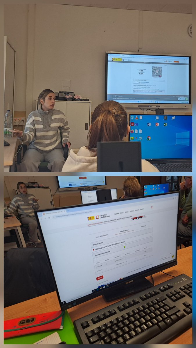 CepaElCamino's tweet image. En la 2ª sesión con Adela de @cyldigital 👩‍🏫 el alumnado de #Informática 💻 ha instalado la Clave Pin 🔑 en su móvil 📱 y ha accedido a la Carpeta del ciudadano 📂, la Sede Electrónica de la @DGTes 🚗 y el Portal de la Seg. Social 🏥 para consultar el informe de su vida laboral 📄