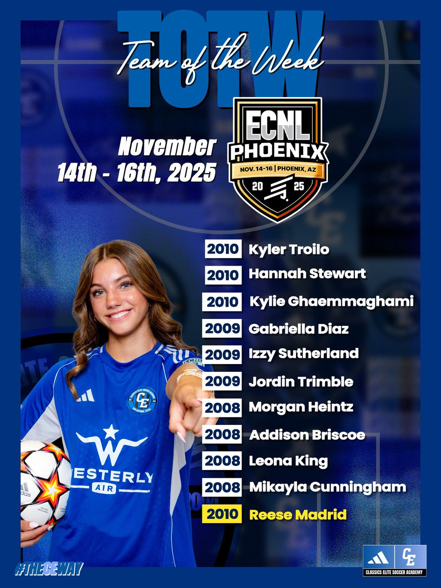 ClassicsEliteSA's tweet image. ⭐️ TOTW ECNL ⭐️

Our CE ECNL Team of the Week from the ECNL PHX Showcase! Congrats to CE ECNL 07/08G on winning all three games!

🔵⚫️

#theCEway #TOTW #MoreThanALeague #LeadersPlayHere