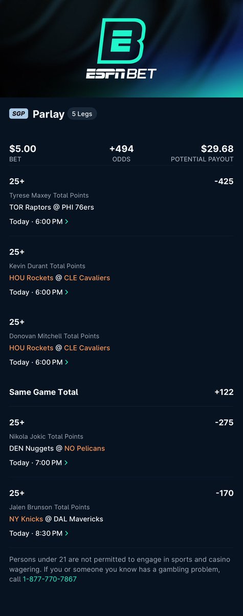 Call This 5 x 5 =25 
5 for 5      
Bet with me on <a href="/ESPNBET/">ESPN BET</a> espnbet.com/shared_bet?id=…