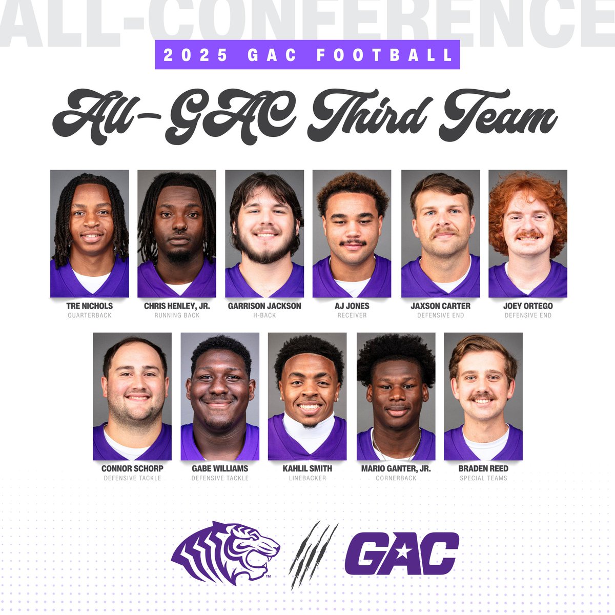 OuachitaFB's tweet image. 20 Tigers earn All-GAC honors!

bit.ly/4poRVUS | #theGAC | #FinishEmpty | #BringYourRoar🐅