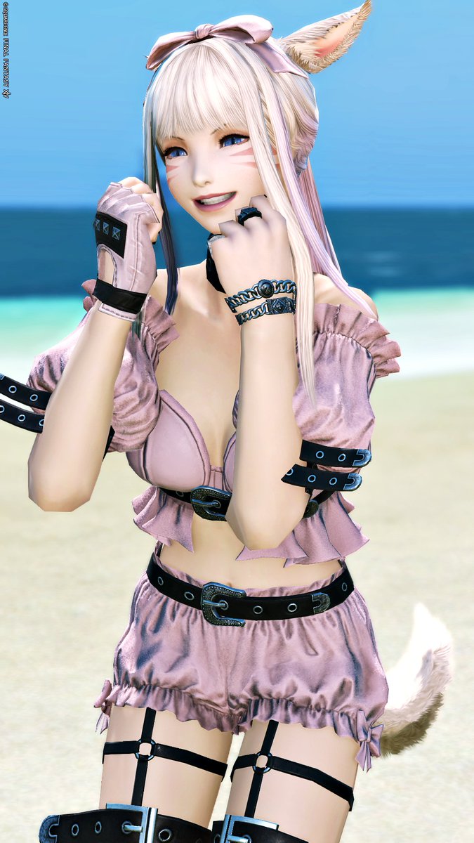 おはようございます(*´ω｀*)💕
ポニテ可愛いね～🐱🩷
メッシュの色がちゃんと出てて好き🐈💖
#FF14 
#ミコッテ