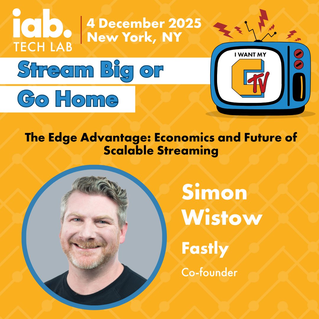 IABTechLab's tweet image. Dive into the future of streaming economics with @Fastly’s Simon Wistow at #IWantMyCTV event on Dec 4 in NYC as he breaks down how edge-powered architectures unlock smarter content: okt.to/UqpuNx
