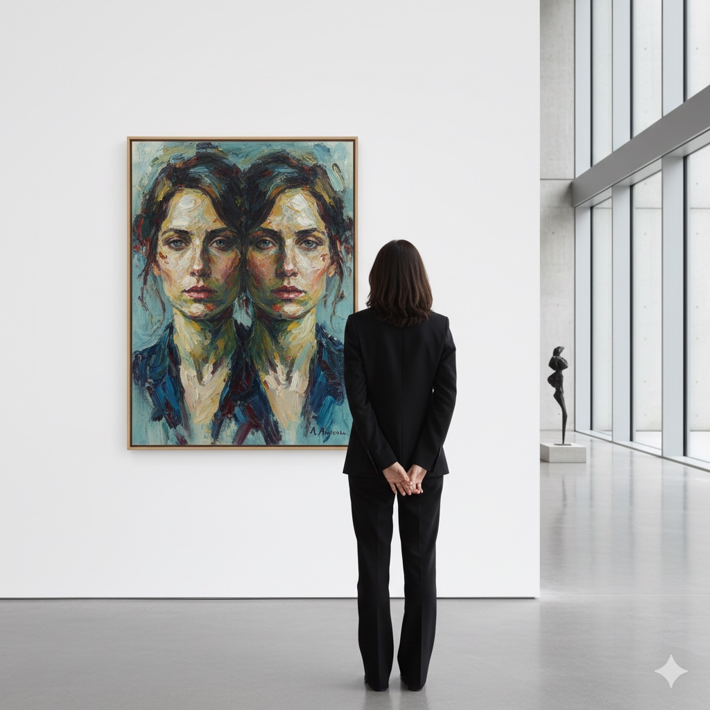 艺术画廊女性凝视肖像