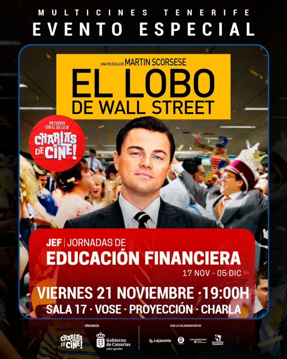 MulticinesTf's tweet image. Charlas de Cine colabora en las Jornadas de Educación Financiera (JEF)
una iniciativa del Gobierno de Canarias, impulsada por la Dirección General de Promoción y Diversificación Económica
(DGPDE) en colaboración con el Instituto Tecnológico de Canarias (ITC).