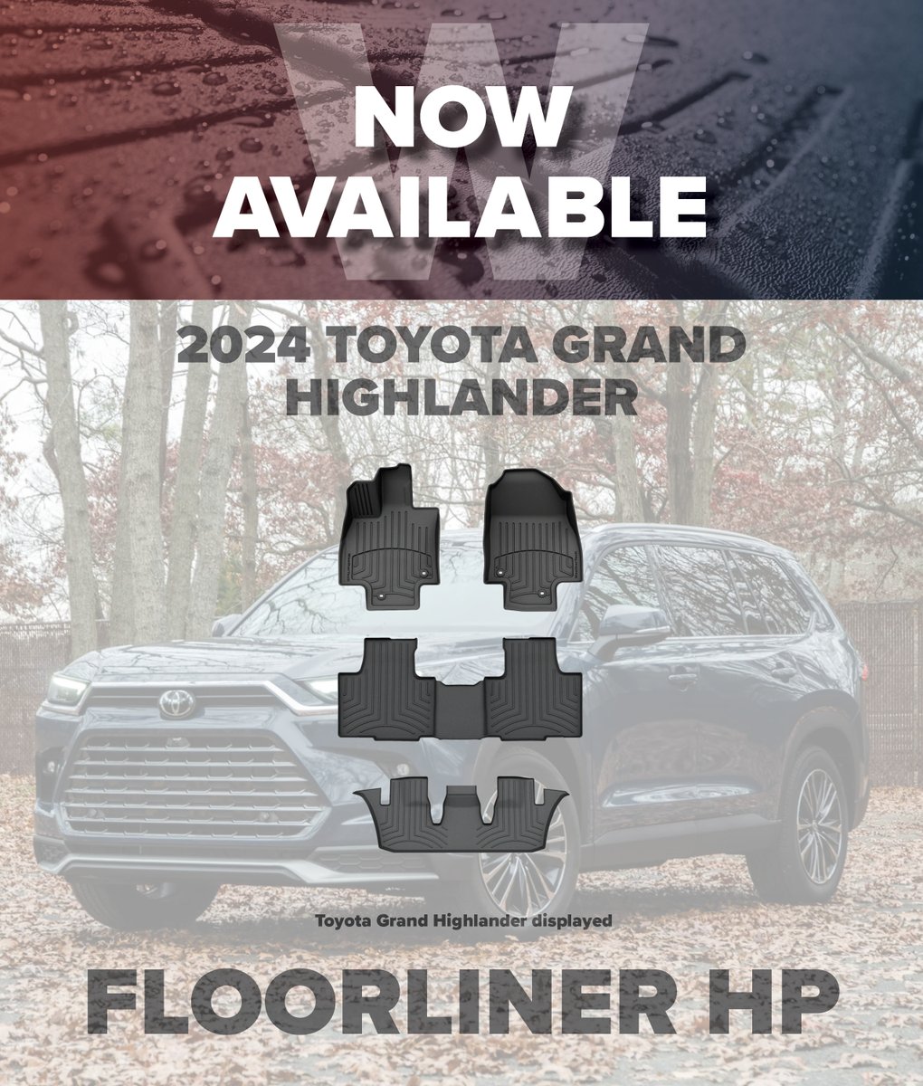 weathertechca's tweet image. FloorLiner HP for the 2024 Toyota Grand Highlander is now available. Get yours in store or at weathertech.ca

#weathertech #weathertechcanada #floorlinerhp #toyotagrandhighlander