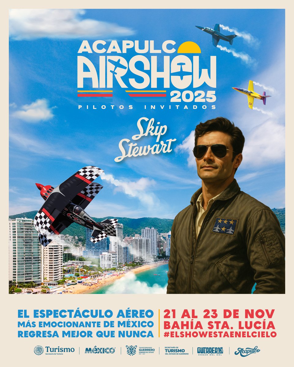 La adrenalina ya se siente en el aire! 📷📷
Alístate del 21 al 23 de noviembre, que la bahía de Santa Lucía será el escenario del #AcapulcoAirShow2025.
Una exhibición que llenará el cielo de mucho color, acrobacias y emoción que hará resplandecer aún más al #HogarDelSol. 📷