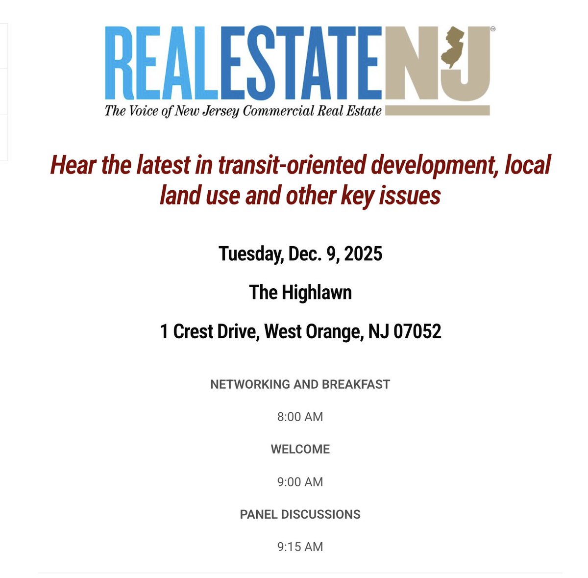 NewsByRENJ's tweet image. 🚨 EVENT ALERT 🚨
Join us Dec. 9 for The State of #Redevelopment: #Multifamily and #MixedUse

ow.ly/yEHq50X8ru0

--
#NewJersey #NJ #TheDailyBriefing #commercialrealestate #newjerseyrealestate #RealEstateNJ #news #industrial #buy #sell #deal #commercial #CRE #NJCRE #RENJ