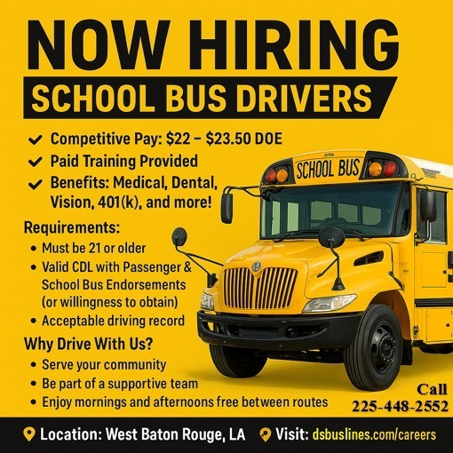 Now Hiring School Bus Drivers!